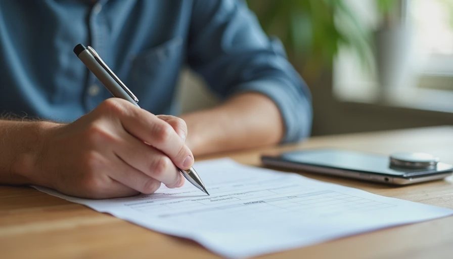 A documentary-style close-up photo of a parent writing notes on a device usage tracking sheet at a desk.